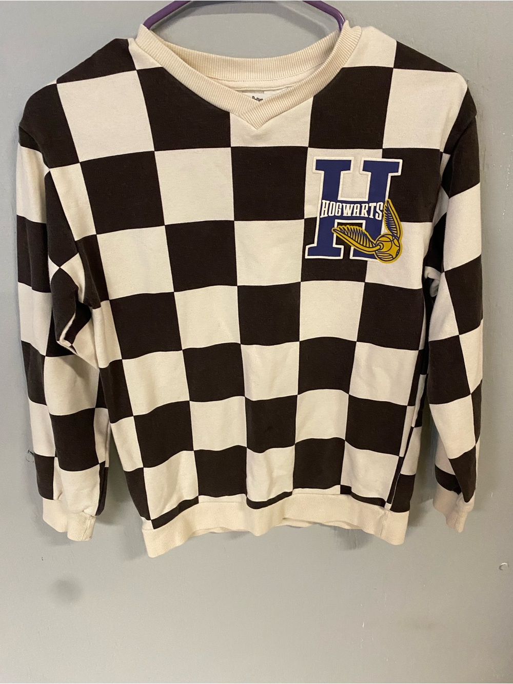 Harry Potter Hogwarts Checkerboard Crewneck Sweater - Black & Cream